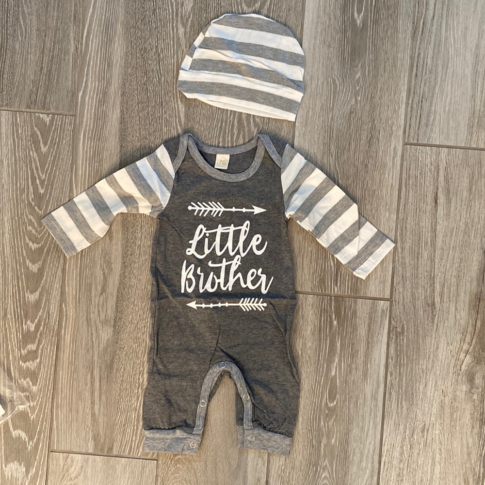 “Little Brother” onesie and hat outfit